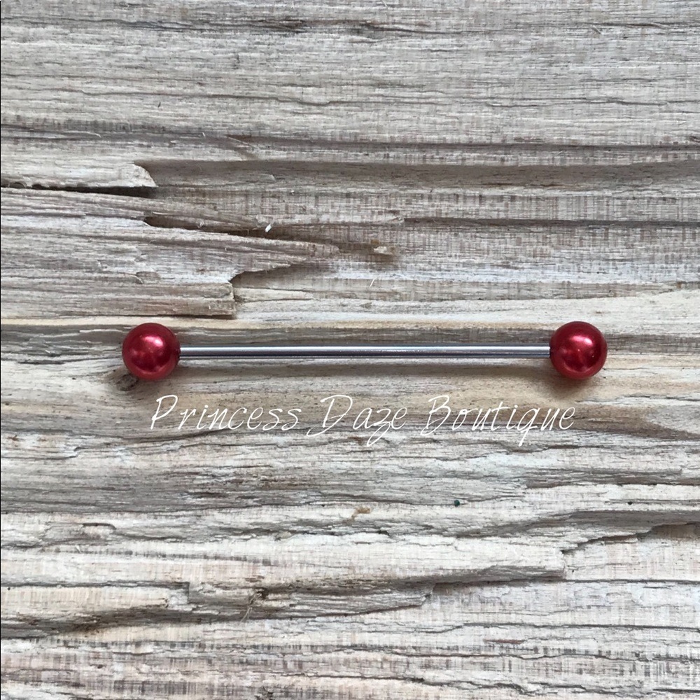 Red Pearl Industrial Barbell Earring‎